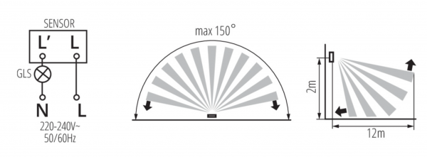 Kanlux - Bewegungsmelder (MARID JQ-L) erkennung bis 12m PIR
